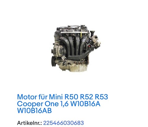 Motor mini cooper w10b16a r50 - ,